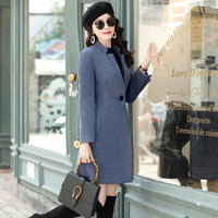 莉夏乐 毛呢大衣女中长款2019秋冬季女装新品韩版气质修身流行呢子外套 yzYIXG5325 藏蓝 L