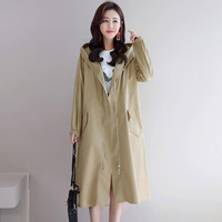 沫欣 风衣女2019秋冬新品时尚连帽休闲风衣拉链中长款纯色大牌风衣外套 yzXMRS1852 卡其色 L