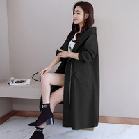 沫欣 风衣女2019秋冬新品时尚连帽休闲风衣拉链中长款纯色大牌风衣外套 yzXMRS1852 黑色 XL