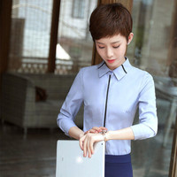 米兰茵（MILANYIN）女装2019秋款酒店前台收银白色打底衬衫长袖气质百搭职业衬衣女NYml208 灰色衬衫 3XL