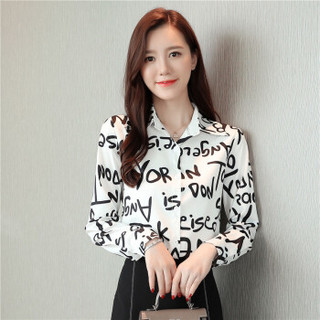 HMDIME 雪纺衬衣 2019秋季新品韩版设计感小众衬衫洋气仙女范上衣 FMYH8150 白色 2XL