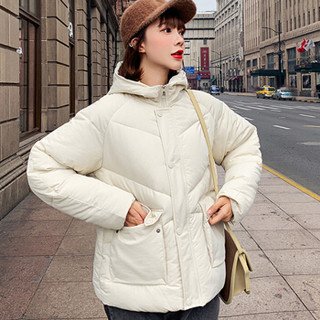 米兰茵（MILANYIN）女装 2019韩版棉服女短款面包服学生棉袄宽松棉衣冬季外套NYml433 米白色 XL