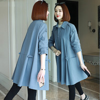 BANDALY 2019秋季女装新款风衣女中长款韩版宽松大码外套小个子斗篷薄款 yzLYSX93082 蓝色 S