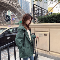 沫欣 风衣女2019秋冬新品优雅气质收腰显瘦连帽衫中长款简约口袋大衣外套 YJC811639039 墨绿色 2XL