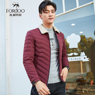 虎都（FORDOO）羽绒服男 2019冬季新款男士衣服加厚保暖时尚立领短款羽绒服男 1809 红色 185/2XL