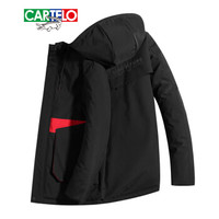 卡帝乐鳄鱼(CARTELO)羽绒服男士2019冬季新款连帽修身加厚中长款外套白鸭绒防寒保暖 黑色 L