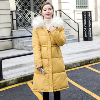 米兰茵（MILANYIN）女装2019新款冬季韩版中长款收腰显瘦棉衣外套棉服 NYml365 黄色 3XL
