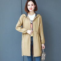 沫欣 风衣女2019秋冬新品日系修身显瘦连帽衫中长款棉舒适长袖拉链大衣外套 yzLYSX9309 卡其色 3XL