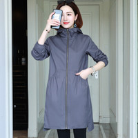 沫欣 风衣女2019秋冬新品日系修身显瘦连帽衫中长款棉舒适长袖拉链大衣外套 yzLYSX9309 浅蓝色 M