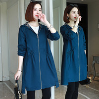 沫欣 风衣女2019秋冬新品日系修身显瘦连帽衫中长款棉舒适长袖拉链大衣外套 yzLYSX9309 深蓝色 2XL