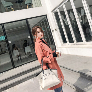 米兰茵 MILANYIN 女装 2019韩版纯色绑带小个子风衣外套女 GHML205 桔红色 2XL
