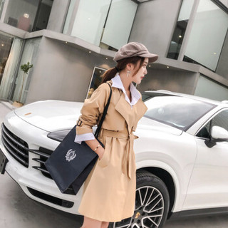 米兰茵 MILANYIN 女装 2019韩版纯色绑带小个子风衣外套女 GHML205 卡其色 S