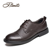 宾度 （J.Benato ） 英伦男士商务皮鞋男头层牛皮系带德比鞋  T8R871  棕色 43