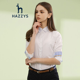 哈吉斯HAZZYS 衬衫女牛津纺撞色布拼接长袖衬衫ASCSK18AK02白色WT155/80A 36
