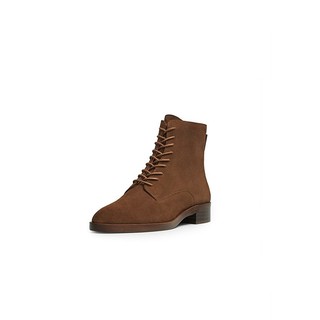 Massimo Dutti JOIN LIFE系列女士绑带绒面皮踝靴6219021 棕色