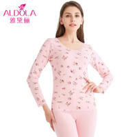 雅黛俪秋衣秋裤女棉质印花薄款圆领美体保暖内衣套装DYL71602 粉色 L