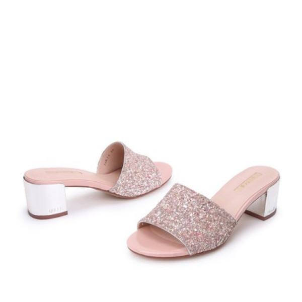 belle 百丽 3ak30bt9o 女士休闲拖鞋 粉/银 35