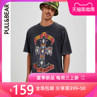 PULL&BEAR 男士新款短袖枪炮玫瑰乐队插图T恤时尚潮流 09244516