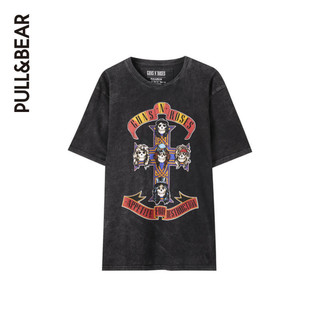PULL&BEAR 男士新款短袖枪炮玫瑰乐队插图T恤时尚潮流 09244516