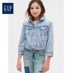 Gap 女童浅色水洗翻领牛仔外套