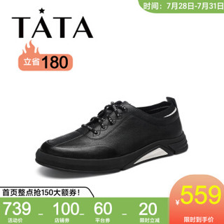 Tata他她休闲皮鞋男2020新专柜同款低帮鞋单鞋男板鞋21920CM0 黑色 38