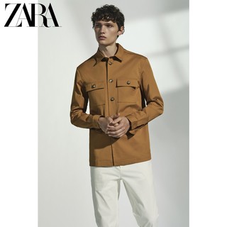 ZARA 男士纯色长袖衬衫03057307707 棕褐色S