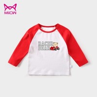 Miiow 猫人 儿童长袖T恤 赛车小熊-大红 100