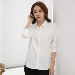 维迩旎 2019秋季新款女装棉质女装长袖衬衫女白色中长款衬衣韩版学院