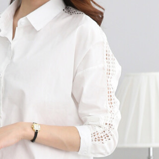 维迩旎 2019秋季新款女装棉质女装长袖衬衫女白色中长款衬衣韩版学院