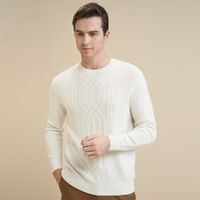 雪莲 SNOW LOTUS 2017秋冬新款山羊绒圆领绞花男套头衫羊绒衫男 278207 白色 L