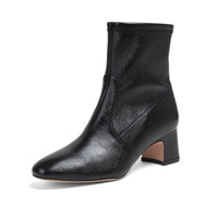 STUART WEITZMAN 斯图尔特·韦茨曼 SW 女士黑色羊皮短靴 NIKI 60 BLACK GLEAMING TRIPON 38.5