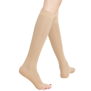 舒尔美 医用静脉曲张弹力袜 男女通用治疗型压力袜二级压力中筒袜 肤色露趾（薄款） XXL