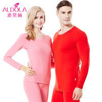 雅黛俪保暖内衣男女士圆领棉质基础打底薄款情侣纯色秋衣秋裤套装DYL41900-1 男款 大红 L