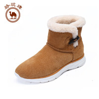骆驼 CAMEL牌 雪地靴女韩版时尚牛皮短筒保暖加绒套脚 W84275506 驼色 35/225码