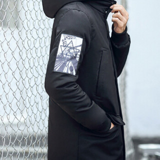 俞兆林（YUZHAOLIN）羽绒服 男士时尚简约中长款印花保暖外套B235-91862黑色3XL