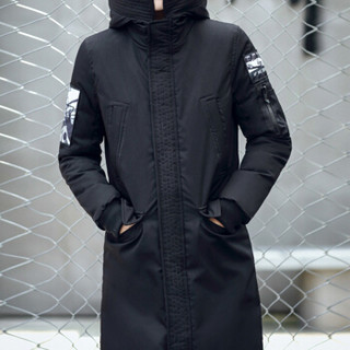 俞兆林（YUZHAOLIN）羽绒服 男士时尚简约中长款印花保暖外套B235-91862黑色3XL
