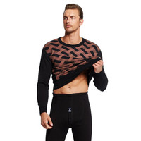 花花公子保暖内衣男加绒加厚莫代尔圆领保暖套装8312 黑色 L