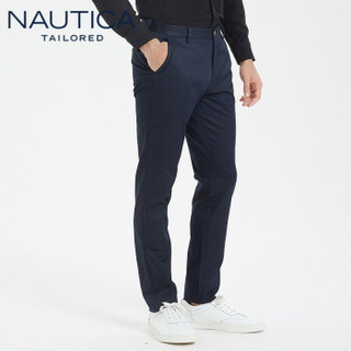 诺帝卡（NAUTICA TAILORED）2020春季刺绣直筒西裤男士商务长裤子纯色经典NXK96271藏青34