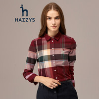 哈吉斯HAZZYS  格纹长袖女士衬衫棉衬衣ASCSK18DK18 红色RD 165/88A 40