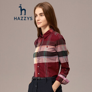 哈吉斯HAZZYS  格纹长袖女士衬衫棉衬衣ASCSK18DK18 红色RD 165/88A 40