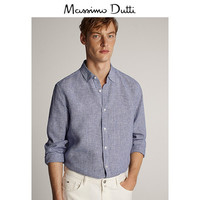 Massimo Dutti 00149149400 男士千鸟格亚麻衬衫