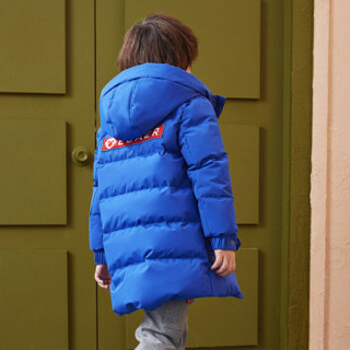 一贝皇城儿童中长款羽绒服保暖加厚2019冬装新款男童鸭绒连帽外套1119410001 宝蓝色 130cm