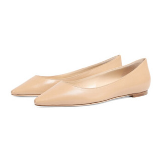 JIMMY CHOO 周仰杰 女士ROMY FLAT系列卡其色羊皮尖头平底鞋 ROMY FLAT KID NUDE 9/39