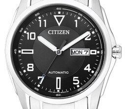 CITIZEN 西铁城 NP4060-57EB 男士自动机械表 黑盘 双显 夜光 不锈钢表带 42mm 黑色 银色 不锈钢