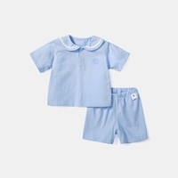 迷你巴拉巴拉儿童套装2020夏季新款男女宝宝洋气翻领短袖套装_粉蓝8001（可开裆）,100cm
