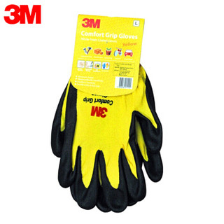 3M 丁腈耐磨涂层 劳保手套 防滑工作手套舒 适透气线棉手套 黄色 L