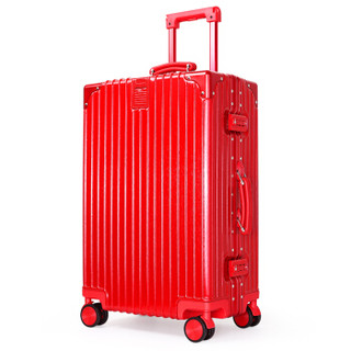奢选 SHEXUAN 铝框行李箱男女商务拉杆箱22英寸学生复古万向轮旅行箱 7029喜庆红