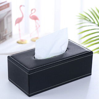 美丽新 纸巾收纳盒 皮革纸巾盒抽纸盒桌面遥控器杂物收纳盒 大号黑色羊皮纹