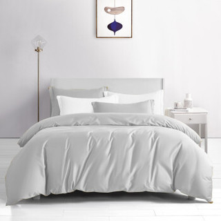 源生活 四件套 60支精梳纯棉素色床品套件 纯色床单被套 浅灰色1.5米床（200*230cm）
