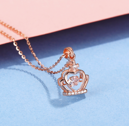 金大福s925银皇冠吊坠项链